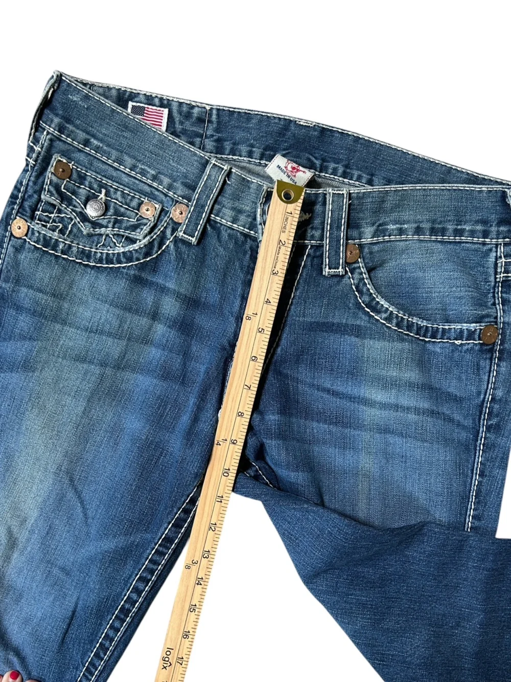 Vintage Y2K True Religion Ricky Super T White Contrast Stitch  Jeans 33